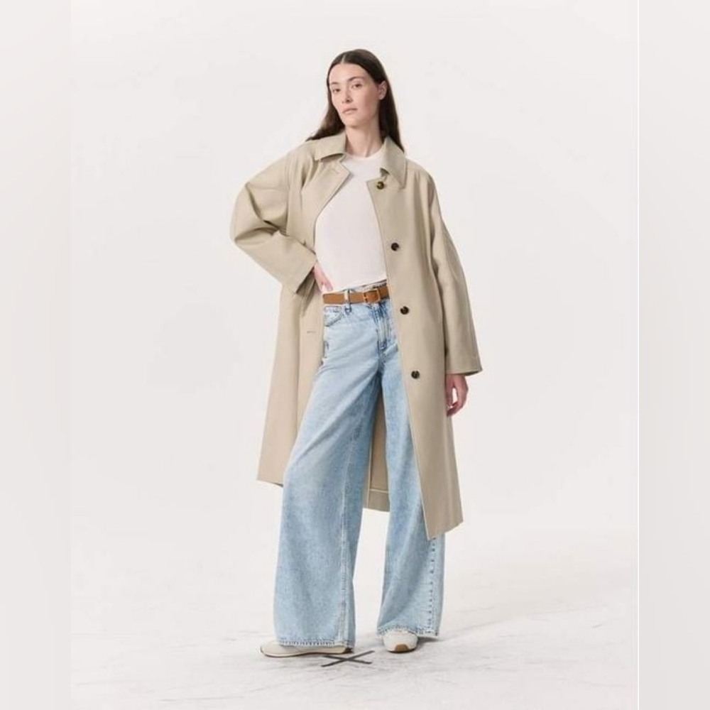 Rag & Bone Henrietta Oversized Italian Cotton Trench Coat In Light Beige